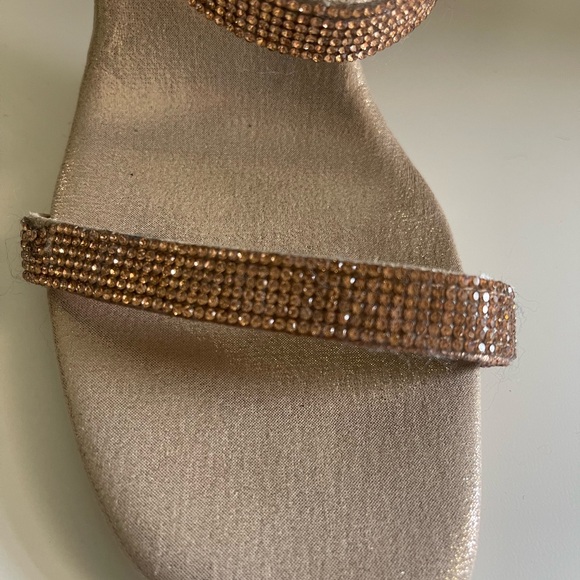 Chelsea & Violet Rhinestone Embellished Rose Gold Wedge Heel Dress Sandals - Picture 4 of 6